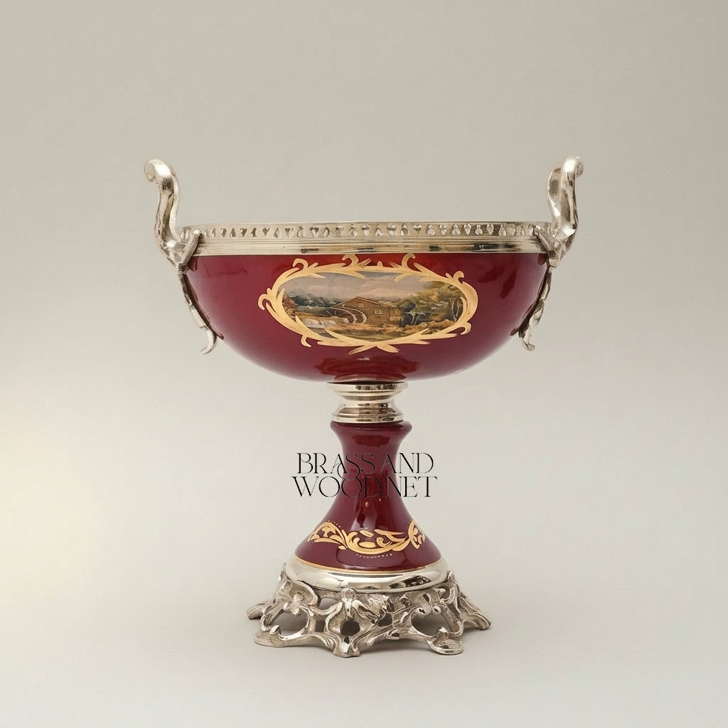 Sèvres-Style Ceramic & Brass 3-Piece Garniture Set with Hand-Painted Medallions