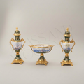 Neoclassical Hand-Painted Ceramic Lidded Urn Vase with Landscape Medallion & Brass Mounts