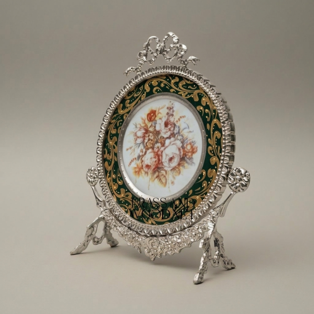 Rococo Sèvres-Style Porcelain & Gilt Brass 3-Piece Garniture Set — Floral Medallion Urns & Display Plate — Silver