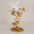Rococo Brass & Crystal Candle Holder - Floral Stem with Engraved Round Base - Antique Gold