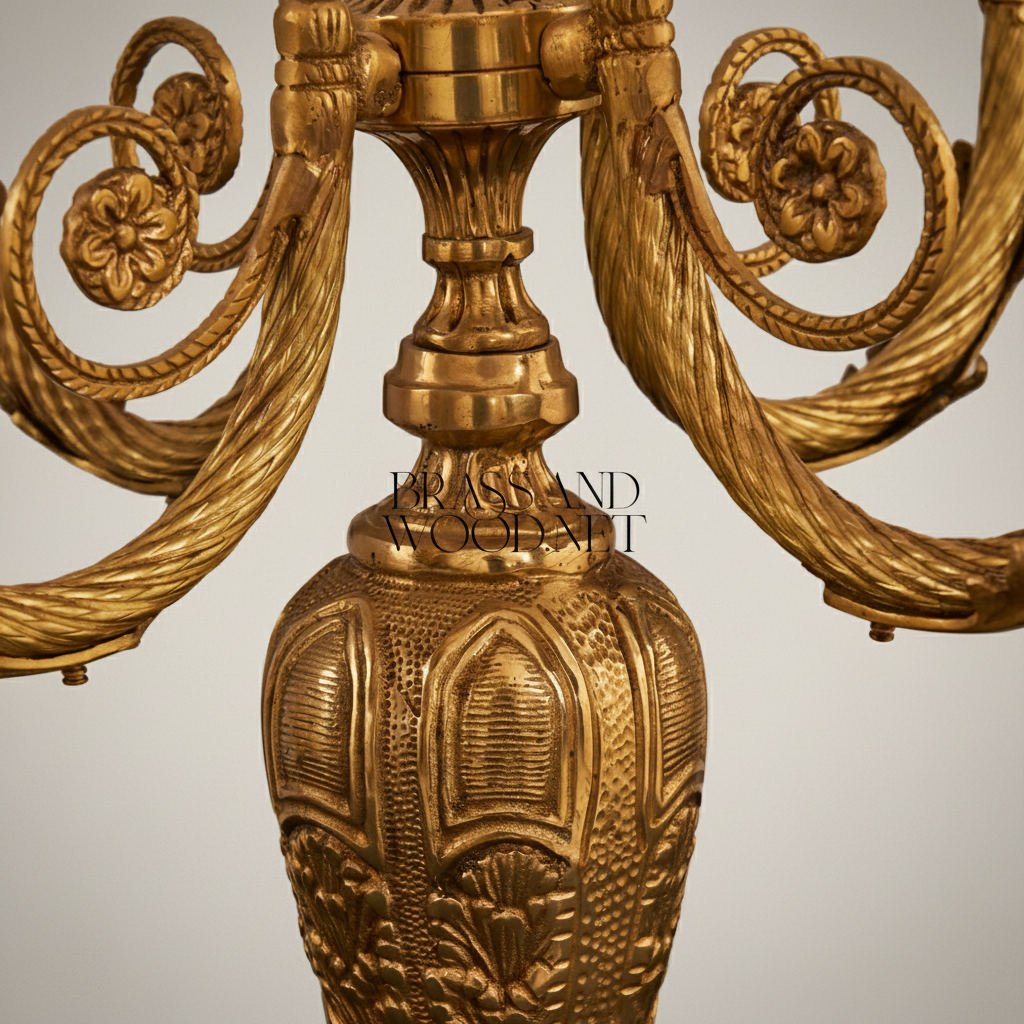 Empire Neoclassical Six-Arm Candelabra with Green Marble Base and Acanthus Scroll Arms