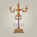 Neoclassical 3-Arm Brass & Crystal Candelabra with Fluted Column and Floral Swag Mounts - Antique Gold