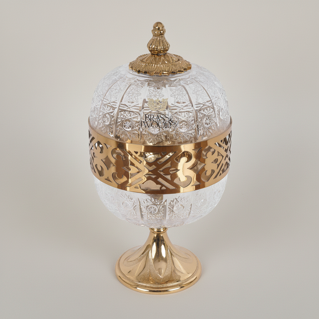 Arabesque Brass & Crystal Globe Incense Burner with Pierced Fretwork Crown