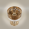 Arabesque Brass & Crystal Globe Incense Burner with Pierced Fretwork Crown — Gold