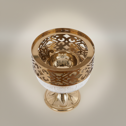 Arabesque Brass & Crystal Globe Incense Burner with Pierced Fretwork Crown — Gold