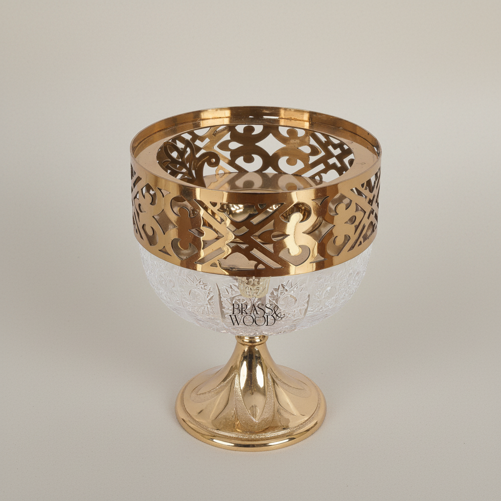 Arabesque Brass & Crystal Globe Incense Burner with Pierced Fretwork Crown — Gold