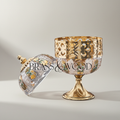Arabesque Lattice Crystal & Brass Globe Incense Burner with Finial Lid — Gold