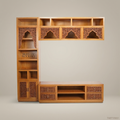 Arabesque Solid Wood TV Unit with Hand-Carved Muqarnas Arch Panels
