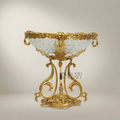 Art Nouveau Brass & Etched Glass Pedestal Candy Dish - Scrollwork Figural Stand — Gold