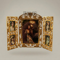 Art Nouveau Brass Triptych Photo Frame - Folding Openwork Acanthus Panel — Gold