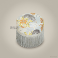 Victorian Salon Pouf with Tropical Floral Print & Tassel Fringe