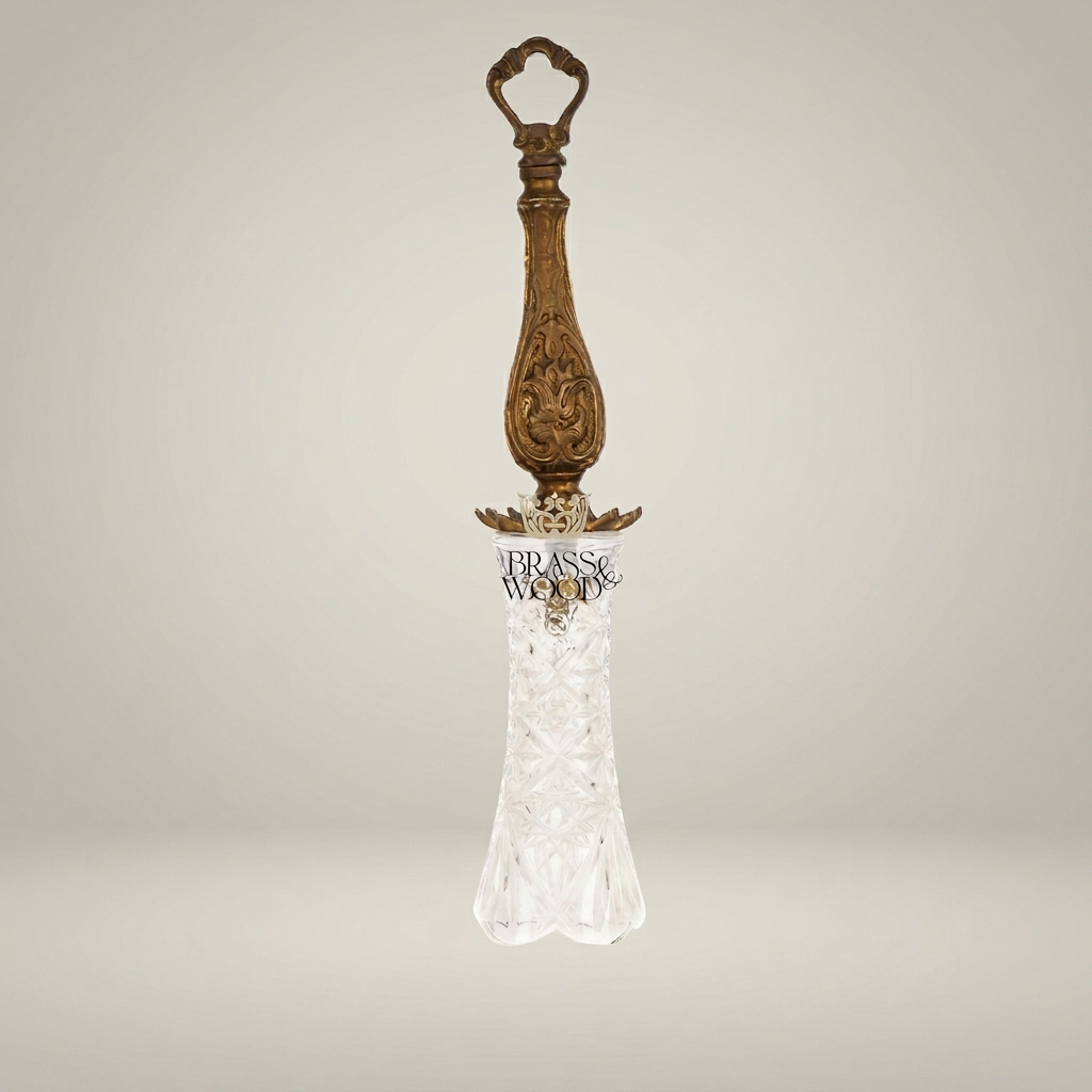 Baroque Arabesque Brass & Crystal Bell – Baluster Handle with Cut Crystal — Antique Gold
