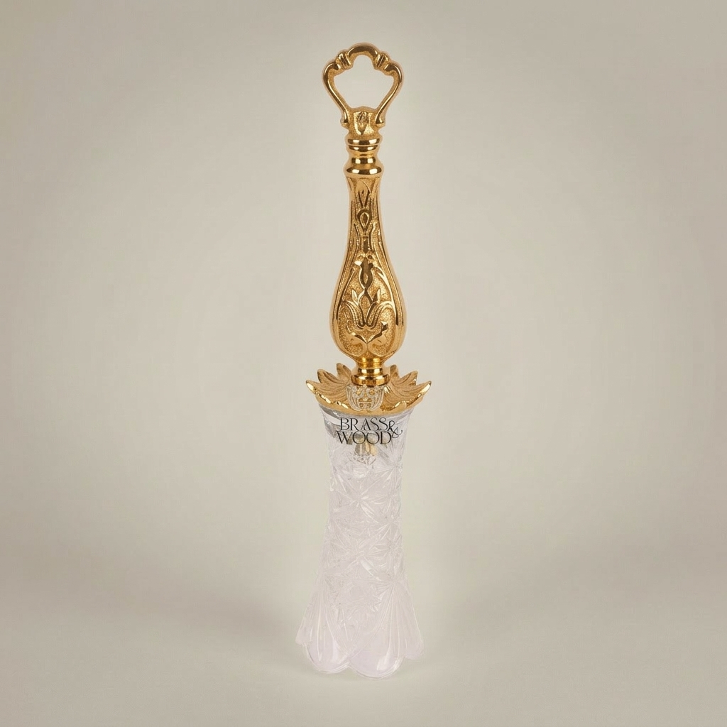 Baroque Arabesque Brass & Crystal Bell – Baluster Handle with Cut Crystal — Gold