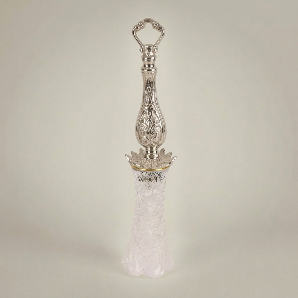 Baroque Arabesque Brass & Crystal Bell – Baluster Handle with Cut Crystal — Silver