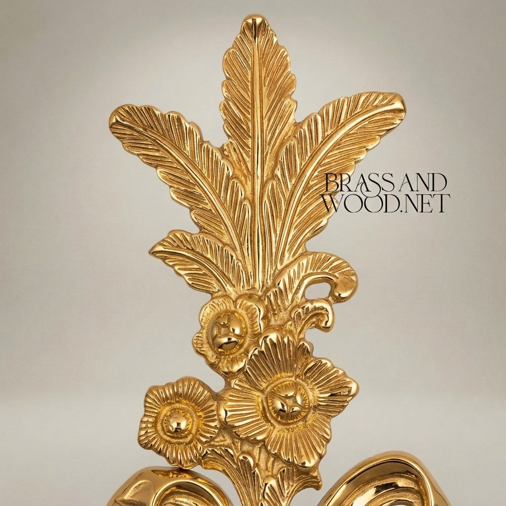 Baroque Brass 3-Arm Wall Sconce with Acanthus & Floral Crest — Gold
