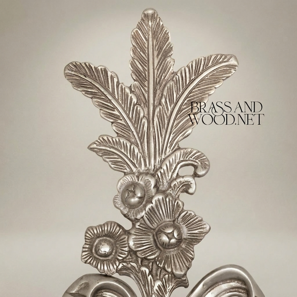 Baroque Brass 3-Arm Wall Sconce with Acanthus & Floral Crest — Silver