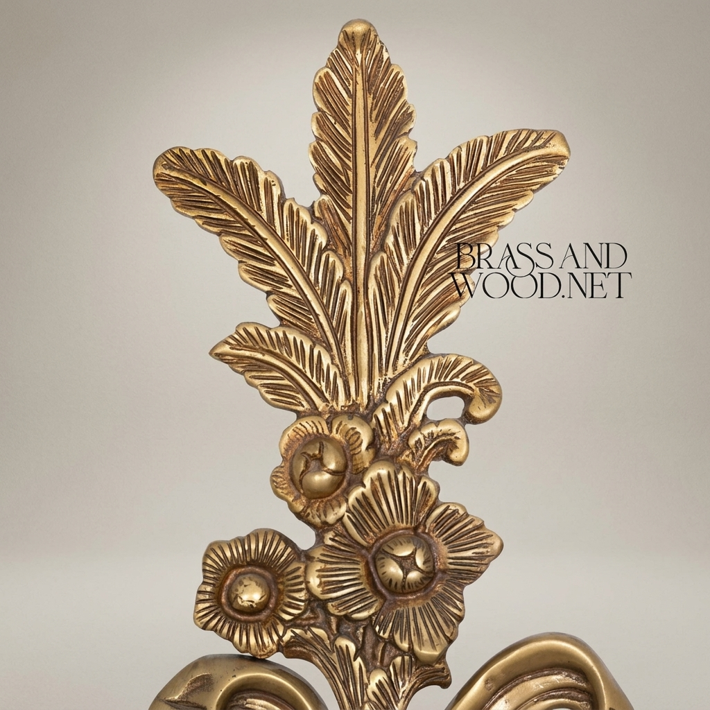 Baroque Brass 3-Arm Wall Sconce with Acanthus & Floral Crest — Antique Gold