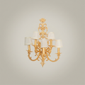Baroque Brass 5-Arm Wall Sconce with Acanthus Backplate & Ivory Fabric Shades — Gold
