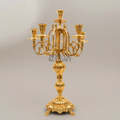 Baroque Brass 7-Arm Candelabra with Acanthus Stem & Scrolled Arms — Gold