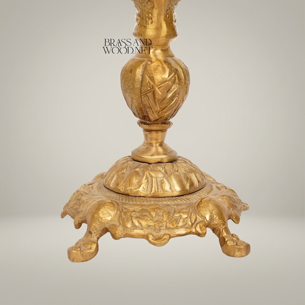 Baroque Brass 7-Arm Candelabra with Ornate Scrollwork Base
