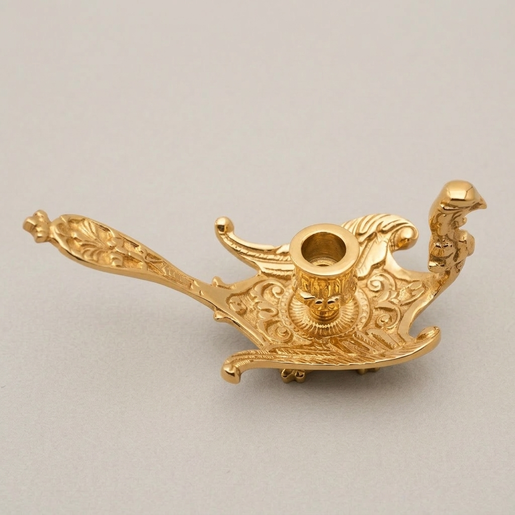 Baroque Brass Aladdin Oil Lamp Candle Holder with Acanthus Scroll Handle