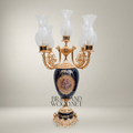 Baroque Brass & Ceramic 5-Arm Candelabra Table Lamp - Floral Medallion Urn Base — Gold