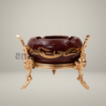 Baroque Brass & Ceramic Ashtray with Arabesque Script on Ornate Foliage Stand — Gold