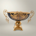 Baroque Brass & Ceramic Decorative Compote - Floral Swag Pedestal Bowl — Gold