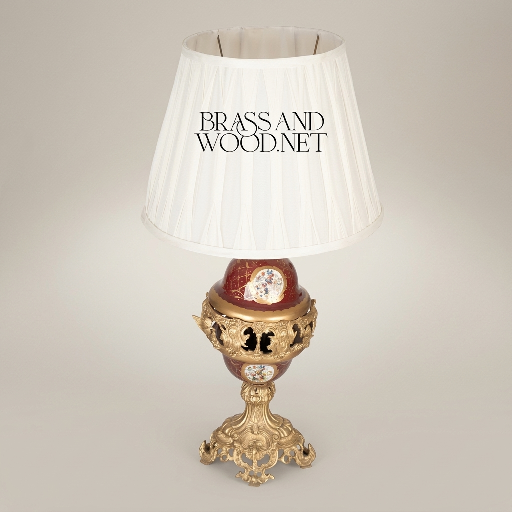 Baroque Brass & Ceramic Table Lamp - Ornate Hand-Painted Globe Base — Antique Gold