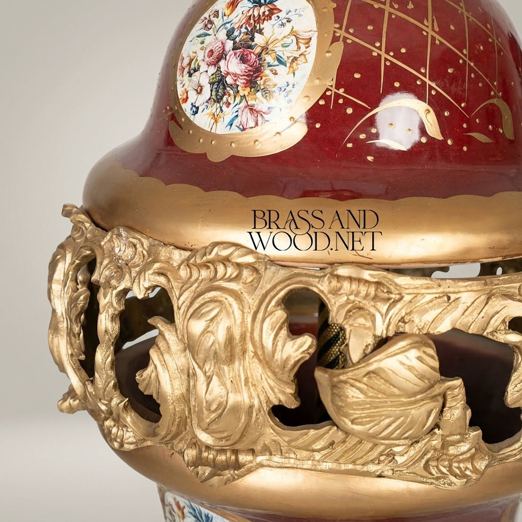 Baroque Brass & Ceramic Table Lamp - Ornate Hand-Painted Globe Base — Antique Gold