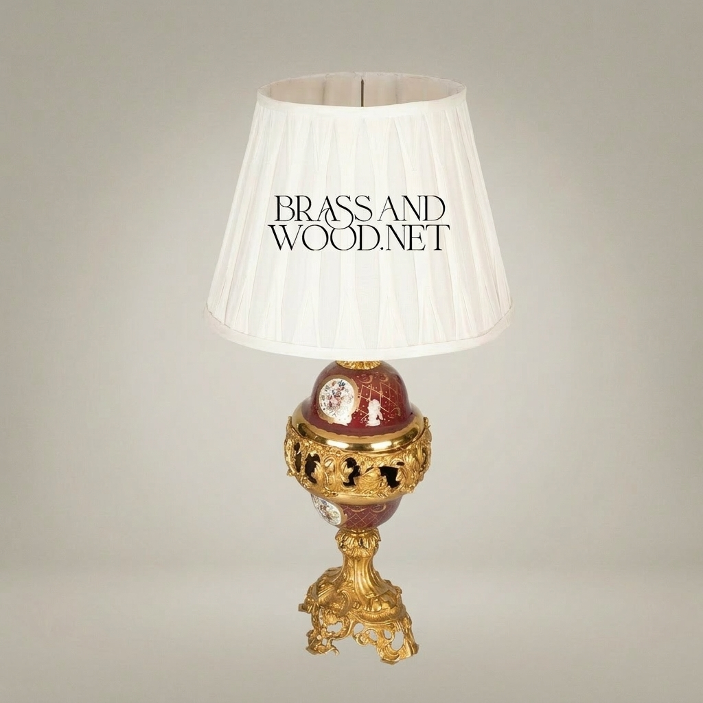 Baroque Brass & Ceramic Table Lamp - Ornate Hand-Painted Globe Base