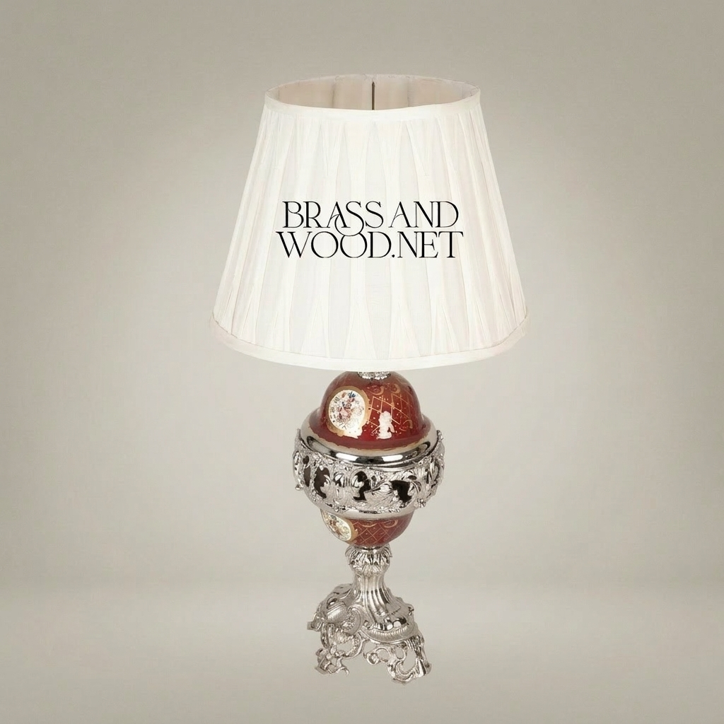 Baroque Brass & Ceramic Table Lamp - Ornate Hand-Painted Globe Base — Silver