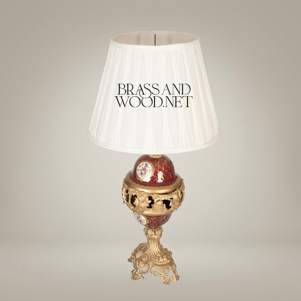 Baroque Brass & Ceramic Table Lamp - Ornate Hand-Painted Globe Base — Antique Gold
