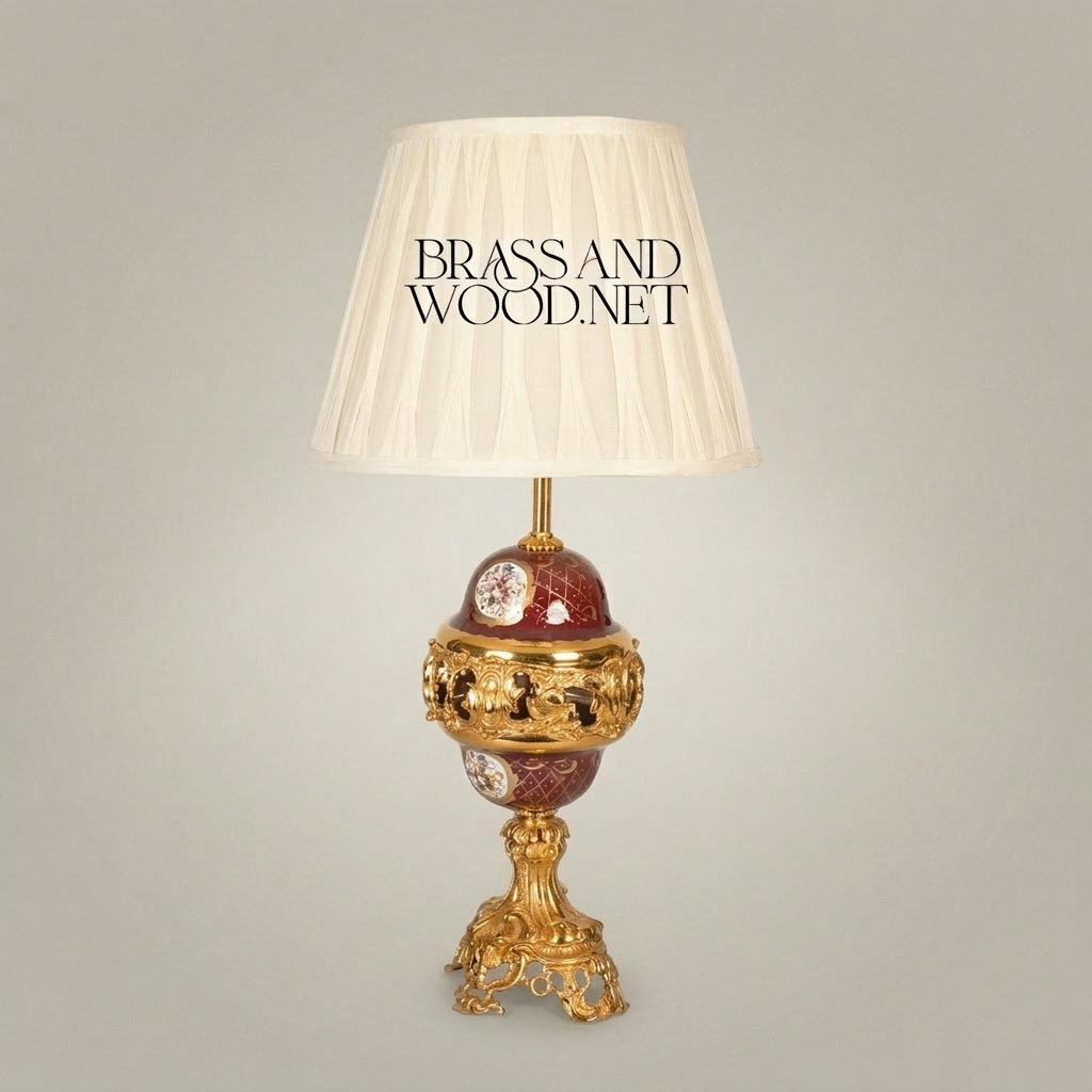 Baroque Brass & Ceramic Table Lamp - Ornate Hand-Painted Globe Base