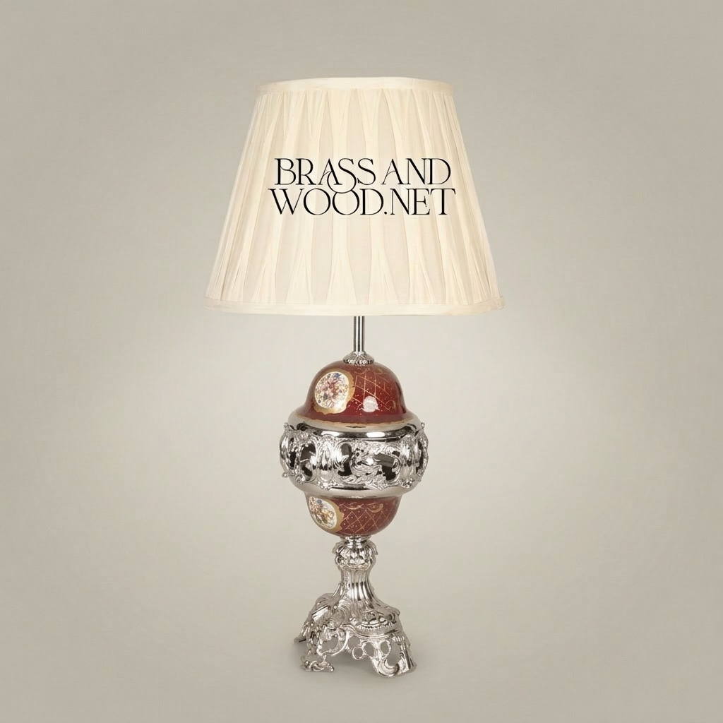 Baroque Brass & Ceramic Table Lamp - Ornate Hand-Painted Globe Base — Silver