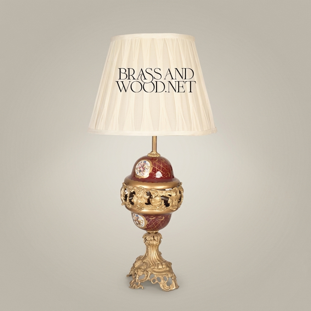 Baroque Brass & Ceramic Table Lamp - Ornate Hand-Painted Globe Base — Antique Gold