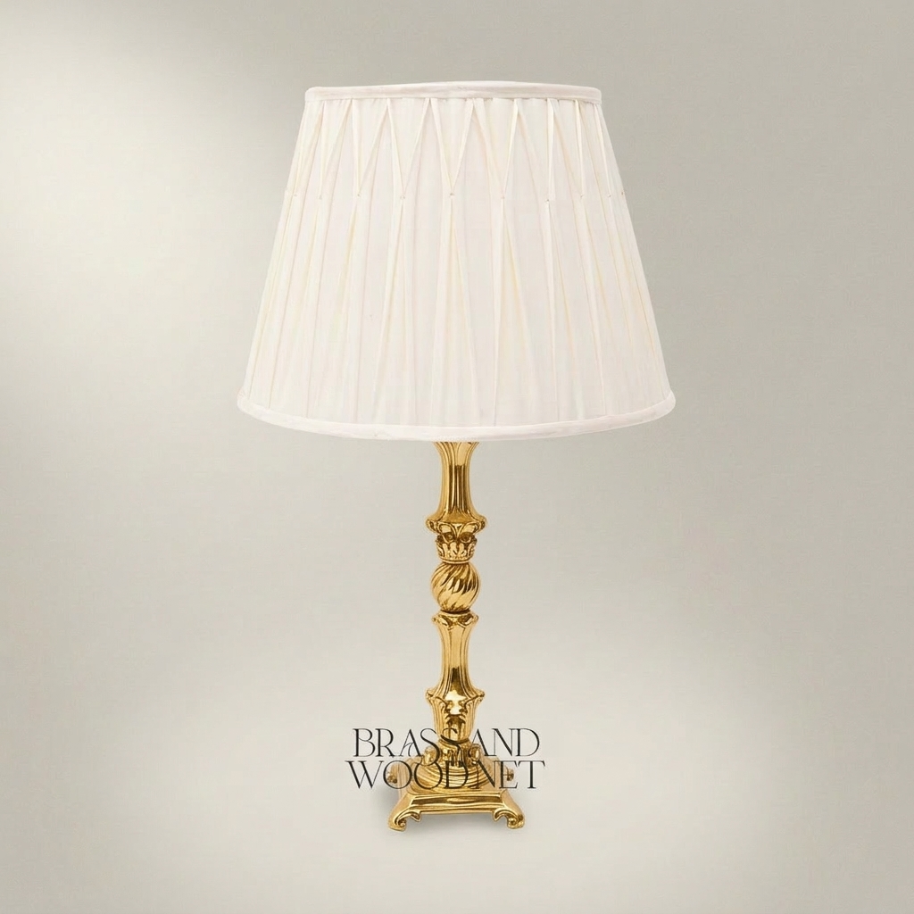Baroque Brass & Ceramic Table Lamp - Ornate Twisted Sphere Column