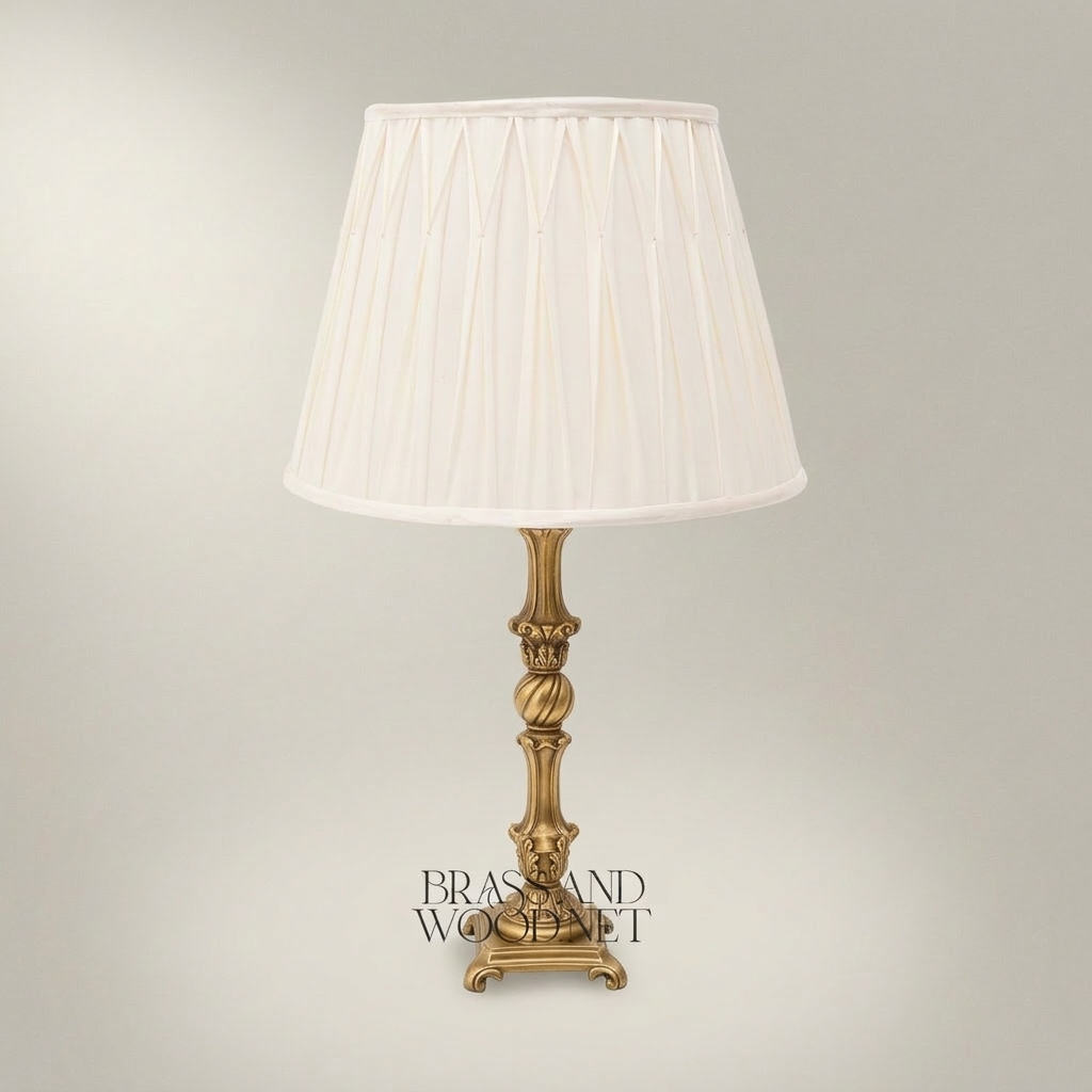Baroque Brass & Ceramic Table Lamp - Ornate Twisted Sphere Column — Antique Gold