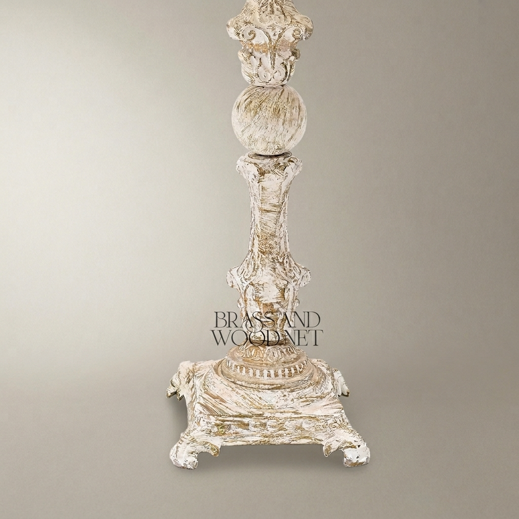 Baroque Brass & Ceramic Table Lamp - Ornate Twisted Sphere Column — Silver