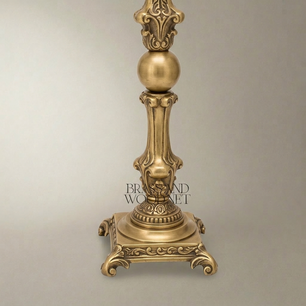 Baroque Brass & Ceramic Table Lamp - Ornate Twisted Sphere Column — Antique Gold