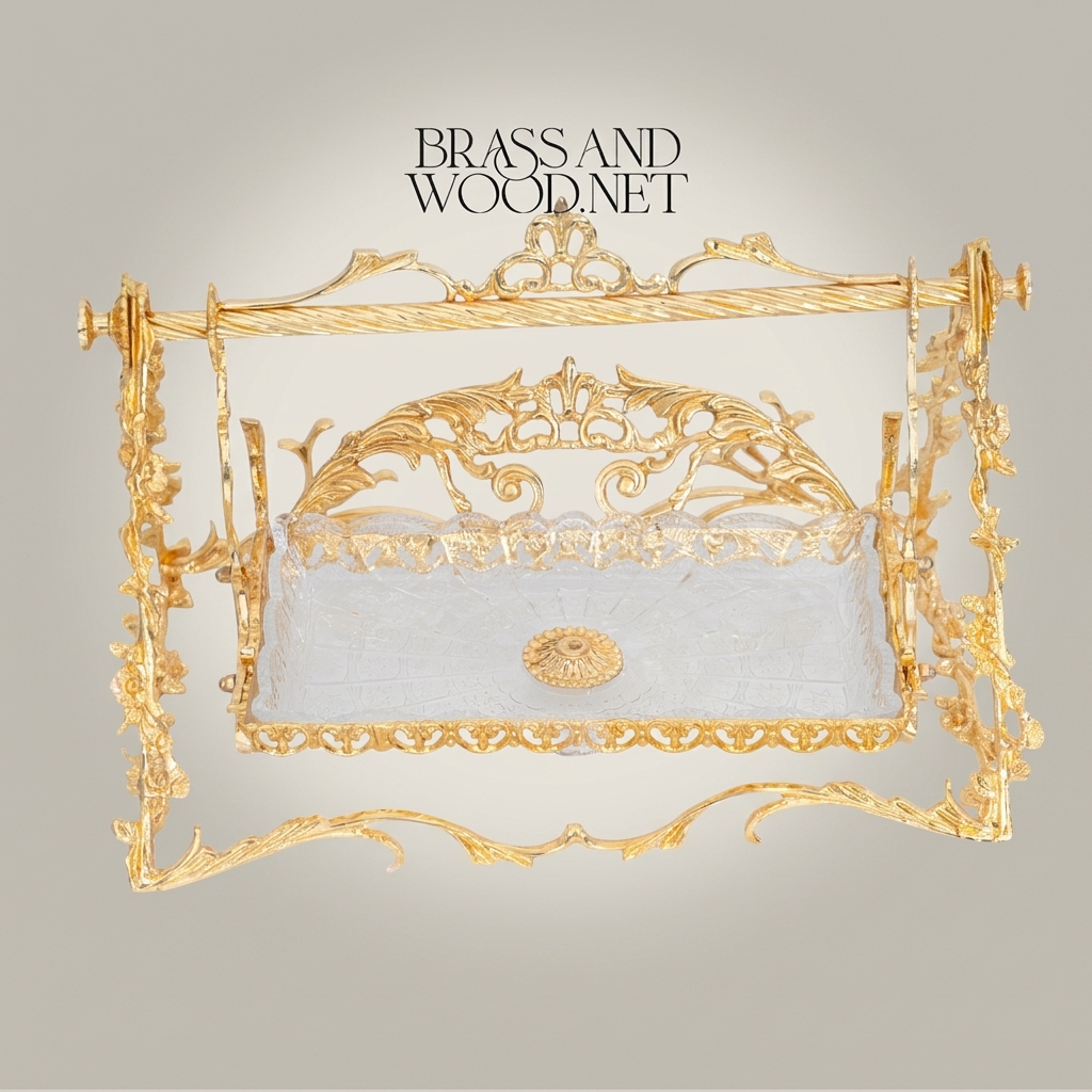Baroque Brass Chocolate & Bonbon Tray with Swing Handle Arch — Gold