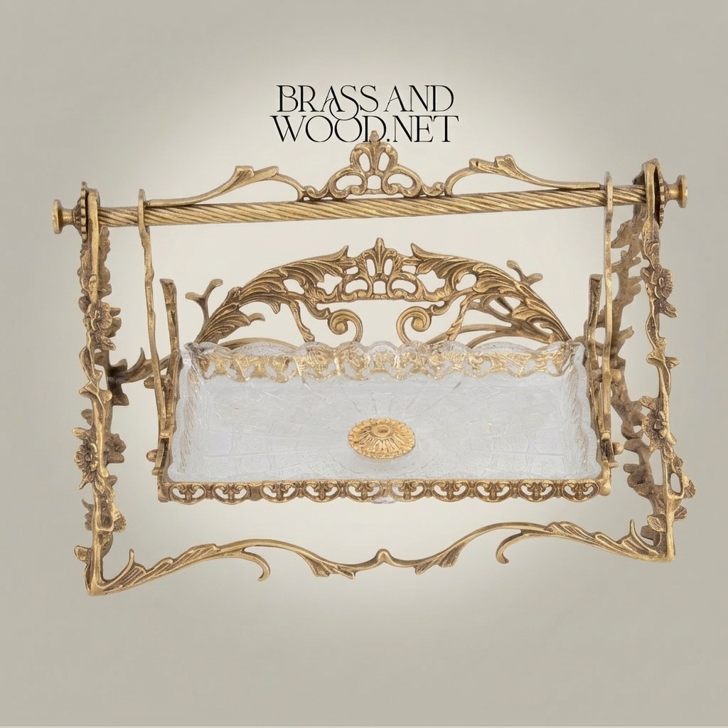 Baroque Brass Chocolate & Bonbon Tray with Swing Handle Arch - Antique Gold