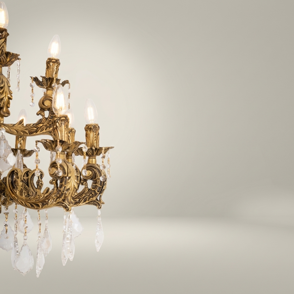 Baroque Brass & Crystal 12-Arm Chandelier with Acanthus Scroll Canopy — Antique Gold
