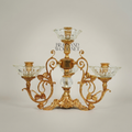 Baroque Brass & Crystal 4-Arm Candelabra with Scrollwork Base