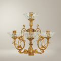 Baroque Brass & Crystal 4-Arm Candelabra with Scrollwork Base — Gold