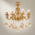 Baroque Brass & Crystal 6-Arm Chandelier with Acanthus Scroll Arms and Floral Crystal Drops — Gold