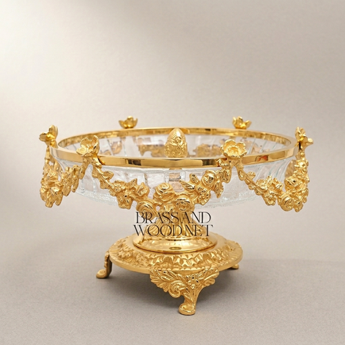 Baroque Brass & Crystal Bonbonniere with Floral Garland Pedestal