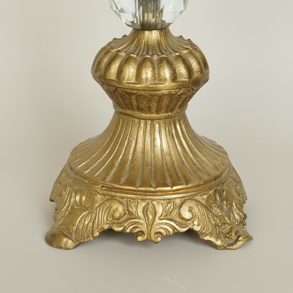 Baroque Brass & Crystal Compote Bowl - Ornate Scrollwork Rim with Ruby Glass