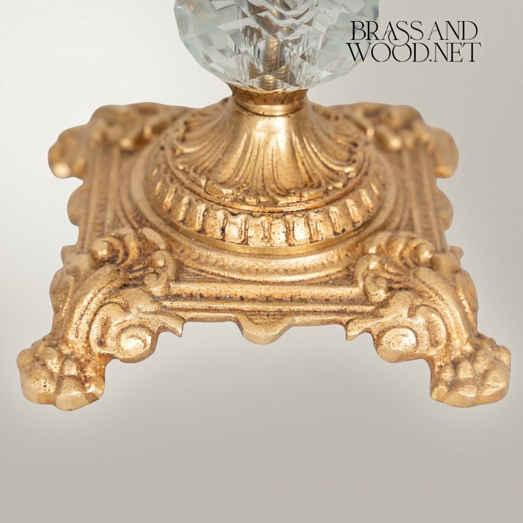 Baroque Brass & Crystal Compote Vase - Acanthus-Carved Footed Pedestal — Antique Gold