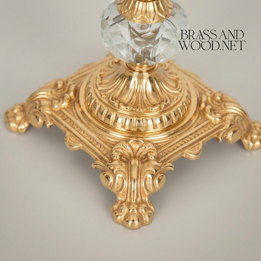 Baroque Brass & Crystal Compote Vase - Acanthus-Carved Footed Pedestal
